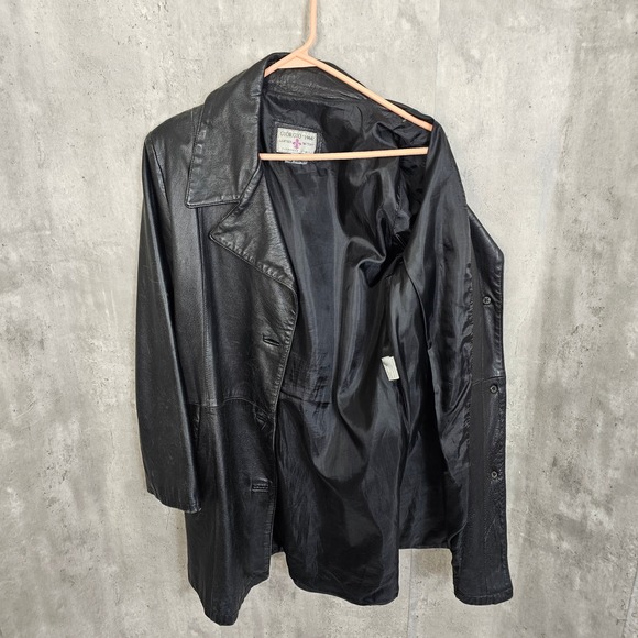Vintage 90s Giorgio 1966 Italian Black Leather Coat Jacket Women's 46 Medium - Picture 9 of 12